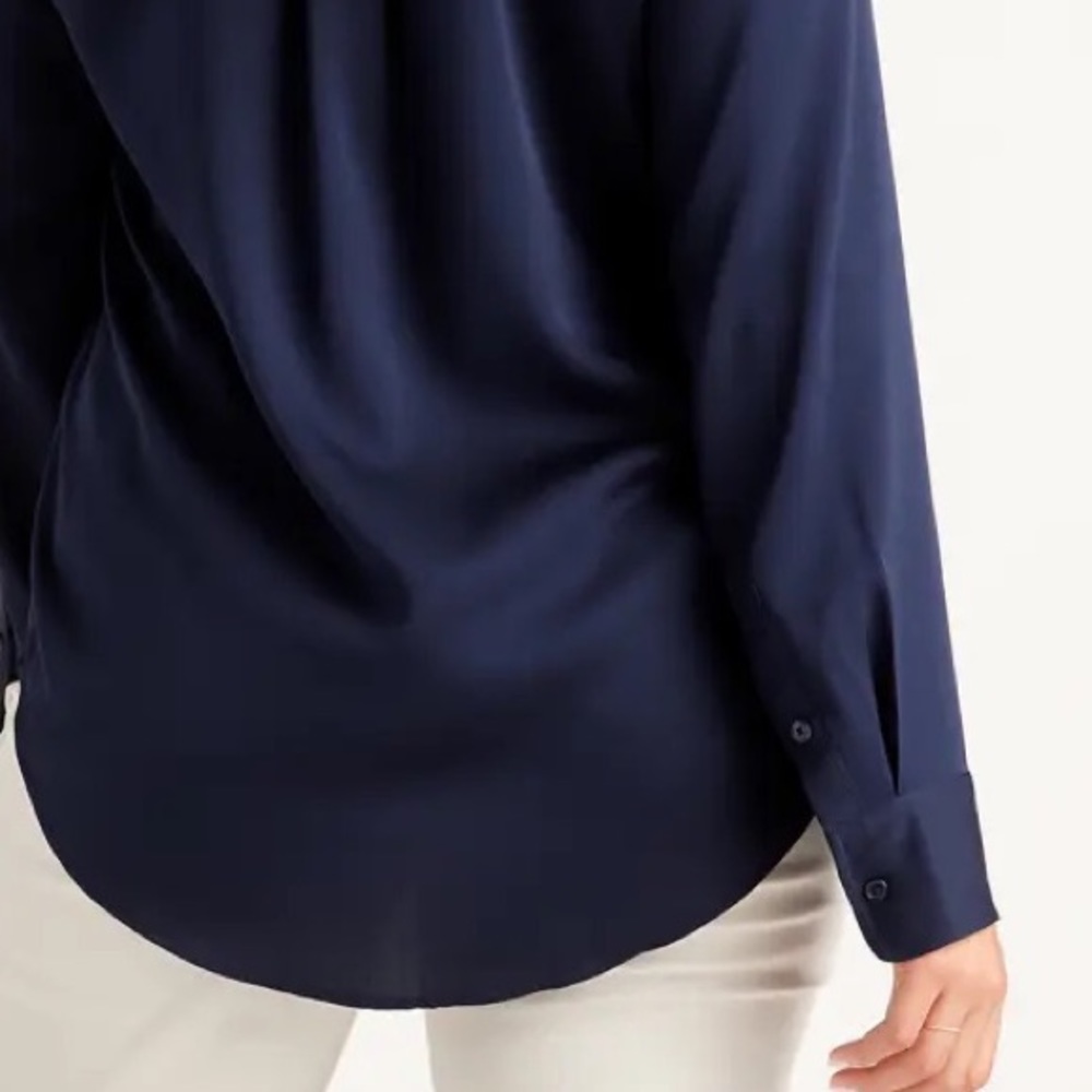 Quince Navy Blue Silk Button-Down Shirt, size Small - Picture 9 of 16
